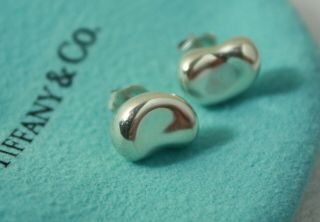 Tiffany & Co.  Sterling Silver 925 Elsa Peretti Bean Shape Stud Earrings W/ Pouch