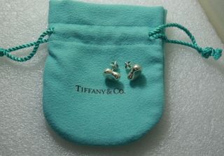 Tiffany & Co.  Sterling Silver 925 Elsa Peretti Bean Shape Stud Earrings w/ Pouch 2