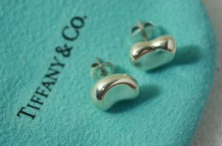 Tiffany & Co.  Sterling Silver 925 Elsa Peretti Bean Shape Stud Earrings w/ Pouch 3