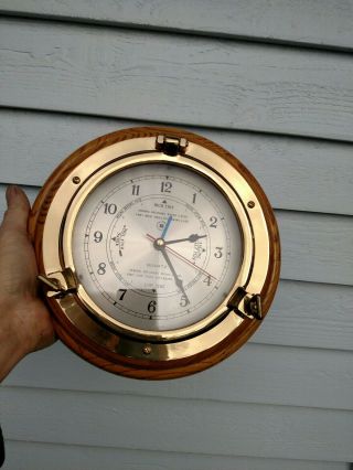 Vintage Bey - Berk International,  Brass Porthole Tide And Time Clock On Oak