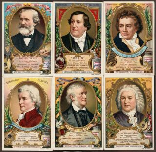 Liebig S - 374 " Famous Composers I " Full Set Of 6 Vintage Trade Cards 1893 French