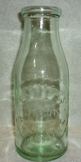Farmers Union - Adelaide 18oz - Wide Top Milk Bottle - C.  1940 