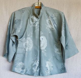 Antique Chinese Damask Floral Peonies Silk Cheongsam Qipao Jacket Top Blouse