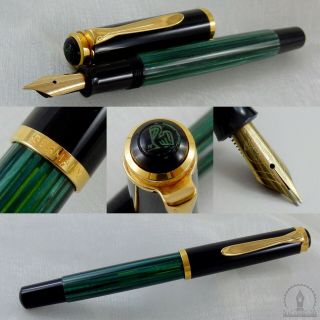 Old Style Pelikan M400 Green Striated Fountain Pen 14c Flexible Medium Nib C1990