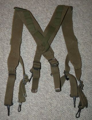 WW2 US Army Issue OD Canvas M - 1945 Model Field Pack Straps (X - Suspenders) 2