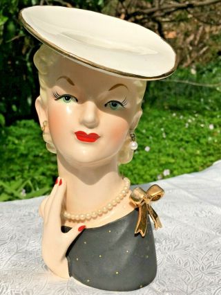7 1/2 " Vintage Lady Head Vase - 1956 Napco C2637c Exc