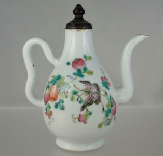 Antique Chinese 19th Century Famille Rose Porcelain Butterflies Teapot Marked