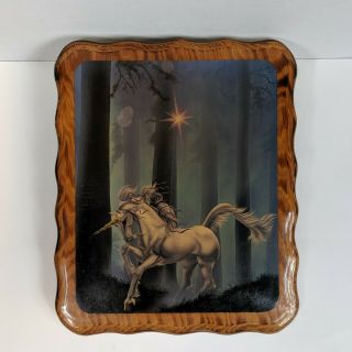 Vintage Unicorn Sue Dawe Wood Art Lacquered Wall Plaque Magical