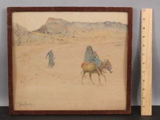 Antique Henry Bacon Orientalist Egypt Desert Watercolor Painting,  Mother & Child