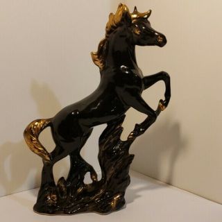 Mid - Century Black & Gold Ceramic Stallion