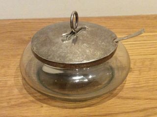 Heavy Solid Silver Lidded And Glass Pot With A Solid Silver Spoon Ship Worldwide