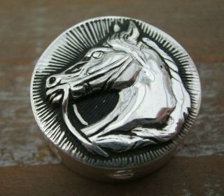 Antique Style Sterling Silver Snuff or Pill Box With Horse Scene Lid 2