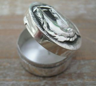 Antique Style Sterling Silver Snuff or Pill Box With Horse Scene Lid 3