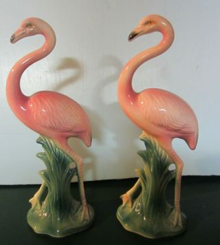 Vintage Mid Century Pink Flamingo Ceramic Figurines Set Of 2