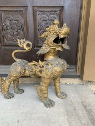 Antique Large Chinese Bronze/brass Foo Dog Lion Dragon Statue