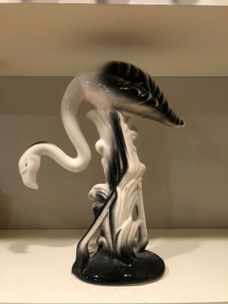 Vintage Mid Century Ceramic Flamingo Black And White