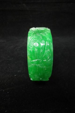 Fine Old Chinese Natural Green And White Jadeite Carving Emeral Women Bangle