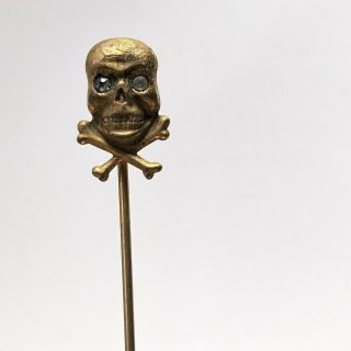 Antique Victorian Memento Mori Skull Tie Stick Pin Masonic Fraternity Halloween