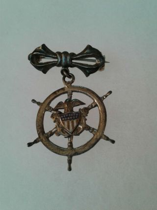 Vintage Wwii Us Navy Usn Ships Wheel Fowled Anchor Home Front Pin Back Sterling