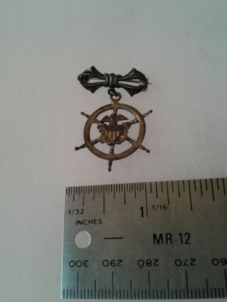 Vintage WWII US Navy USN Ships Wheel Fowled Anchor Home Front Pin Back STERLING 2