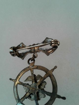 Vintage WWII US Navy USN Ships Wheel Fowled Anchor Home Front Pin Back STERLING 3
