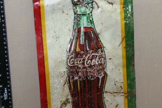 SCARCE 1920s DRINK COCA COLA EMBOSSED METAL SIGN SODA POP GAS OIL GREEN YELLOW 3