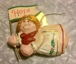 Eddie Walker Angel Ornament,  Holding Red Bird And Hope Flag With Gold Wings