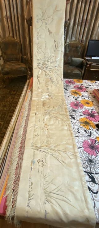 Antique Chinese Qing Dynasty Hand Embroidery Panel Wall Hanging Robe 23 " X 111 "