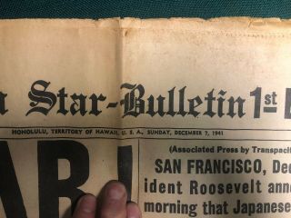 WWII Honolulu Star Bulletin Dec 7 1941 WAR Newspaper Pearl Harbor 1st 2nd 3rd 3