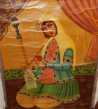 WOMAN OF INDIA OLD 19TH CENTURY OIL ON CANVAS PAINTING SIGNED 2
