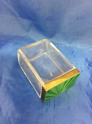 Vintage Art Deco Silver And Green Sunburst Enamel Miniature Glass Box (st)