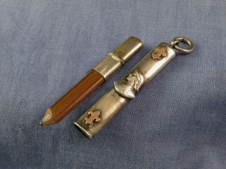Antique French Silver & Gold Jean Joan Of Arc Carpenters Pencil Fob Wimereux