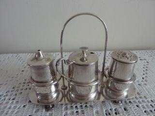 Epns Vintage Silver Plated Salt Pepper & Mustard Pot Set & Tray