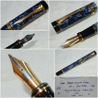 Parker Duofold Centennial Fountain Pen Blue Marble 18k Gold Med Stub Nib