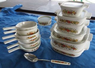 Vintage - Corningware/pyrex Spice Of Life 23 Piece Set Casserole Skillet Dishes