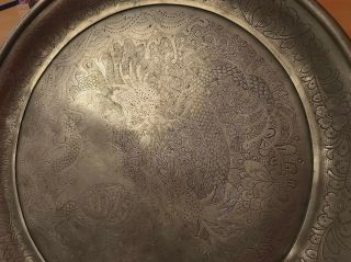 19c Antique Pewter Chinese Dragon Kut Hing Swatow Decorative Charger Tray Plate