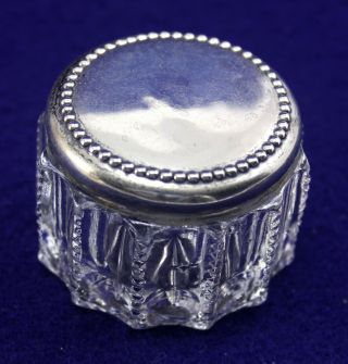 Antique American Brilliant Cut Glass Pomade Jar Sterling Lid