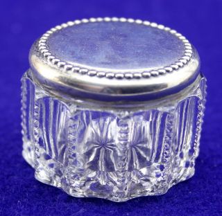 Antique American Brilliant Cut Glass Pomade Jar Sterling Lid 2