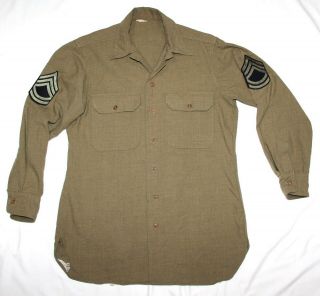 Wwii Mustard Color Wool Combat Field Shirt W/ Tech Sergeant Chevrons