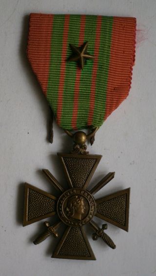 French 1939 Croix De Guerre (war Cross) Bravery Medal For Wwii