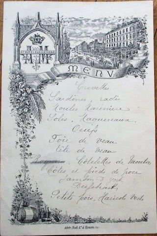 Handwritten French 1900 Menu - Grande Hotel D 
