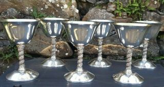 Vintage Set Of 6 Casa Pupo Silver Plate Wine Goblets Glasses Made In Spain