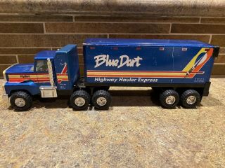 Vintage Nylint Pressed Steel Blue Dart Toy Semi Truck Cab And Trailer 14 " Long