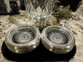 Vintage Set Of 4 In Sterling Silver And Crystal Coasters