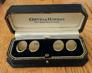 Vintage Jewellery Gieves & Hawkes Silver Gold Plated Chain Linked Oval Cufflinks