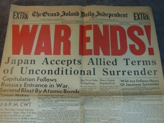 Aug.  14,  1945 Grand Island,  Nebraska Newspaper: Wwii Ends As Japan Surrenders