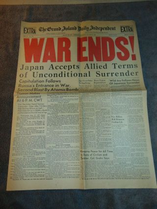 AUG.  14,  1945 GRAND ISLAND,  NEBRASKA NEWSPAPER: WWII ENDS AS JAPAN SURRENDERS 2