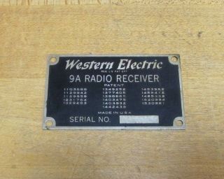 Old Western Electric 9a Radio Receiver Nameplate Tag Small Sign Made In Usa