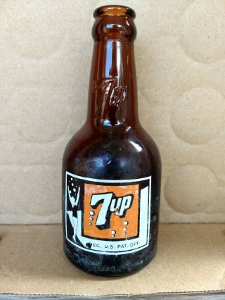 Vintage Squatty Brown 7up Glass Bottle From Houston Texas 7oz / 15 9 0 964 Amber