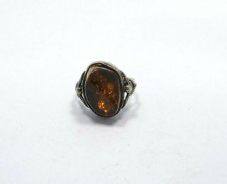 Vintage Sterling Silver Large Amber Ring,  Size 10
